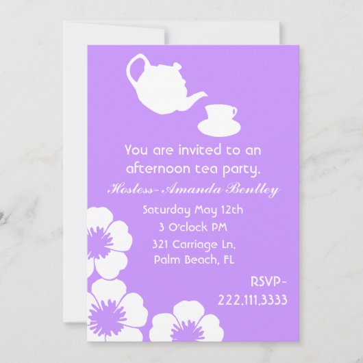 Uitnodiging Lavender Tea Party (Voorkant)
