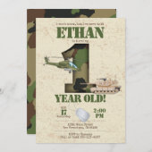 Uitnodiging leger - 1e verjaardag Uitnodiging (Voorkant / Achterkant)