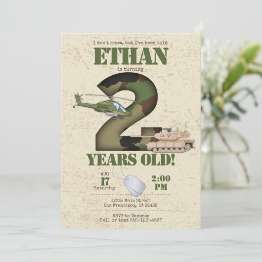 Uitnodiging leger - 2e verjaardag Uitnodiging (Staand voorkant)