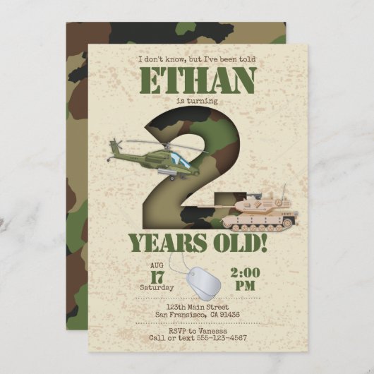 Uitnodiging leger - 2e verjaardag Uitnodiging (Voorkant / Achterkant)