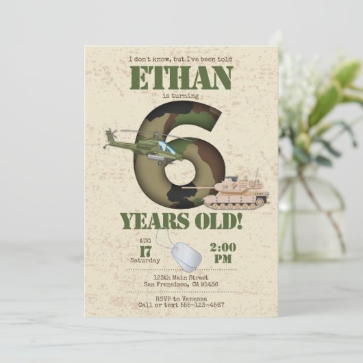 Uitnodiging leger - 6e verjaardag Uitnodiging (Staand voorkant)