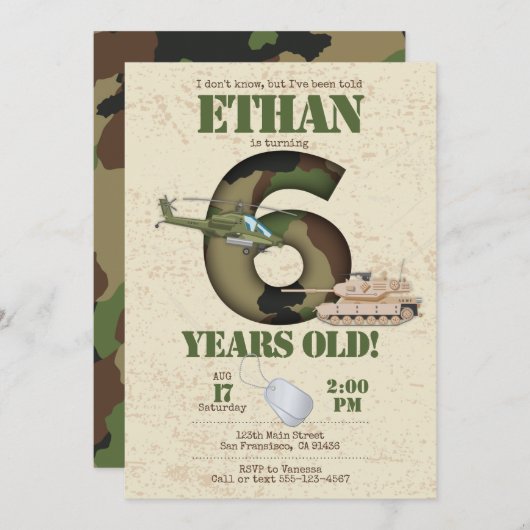 Uitnodiging leger - 6e verjaardag Uitnodiging (Voorkant / Achterkant)