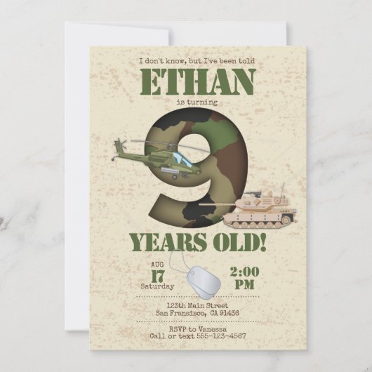 Uitnodiging leger - 9e verjaardag Uitnodiging (Voorkant)