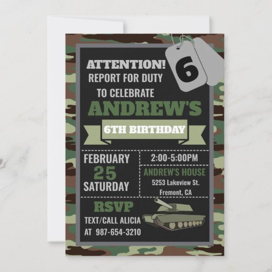 Uitnodiging leger, militaire verjaardagsuitnodigin (Voorkant)