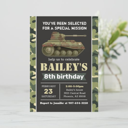 Uitnodiging leger, militaire verjaardagsuitnodigin (Staand voorkant)