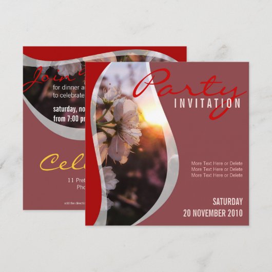 Uitnodiging lente bloesems Flower Party (Voorkant / Achterkant)