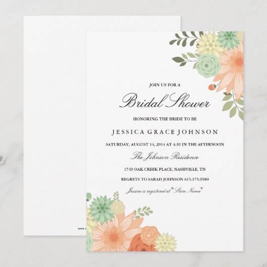 Uitnodiging lentevloeistofbridal (Voorkant / Achterkant)