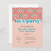 Uitnodiging "Let's Party" Retro bloem kind, roze (Voorkant / Achterkant)