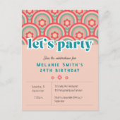 Uitnodiging "Let's Party" Retro bloem kind, roze (Voorkant)