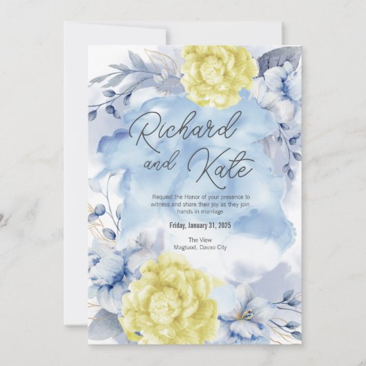 Uitnodiging LICHTBLAUW EN STOFFIG GEEL (Voorkant)