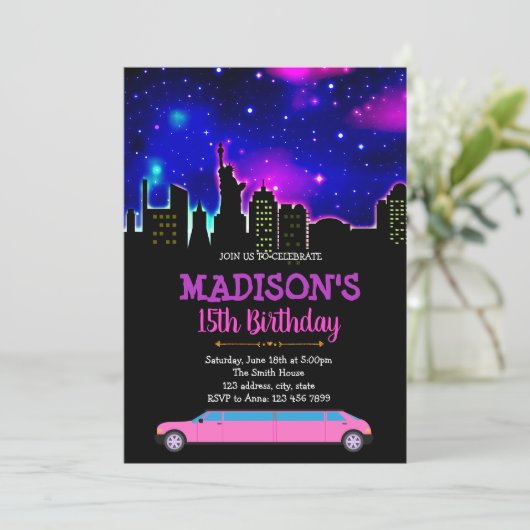 Uitnodiging limousine themafeest (Staand voorkant)