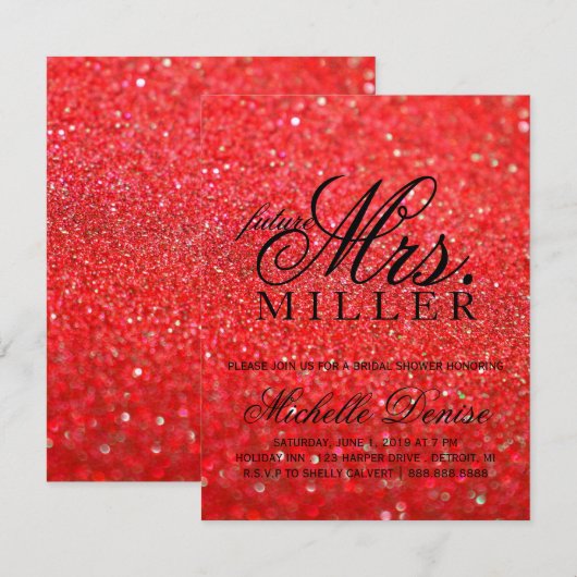 Uitnodiging - Lit Red Glit Fab future Mrs Bridal (Voorkant / Achterkant)
