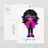 Uitnodiging Little Fashion Black Girl-feestje (Voorkant / Achterkant)