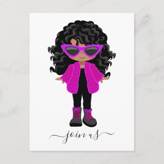 Uitnodiging Little Fashion Black Girl-feestje (Voorkant)