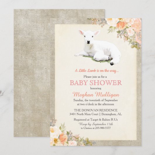 Uitnodiging Little Lamb Baby Shower (Voorkant / Achterkant)