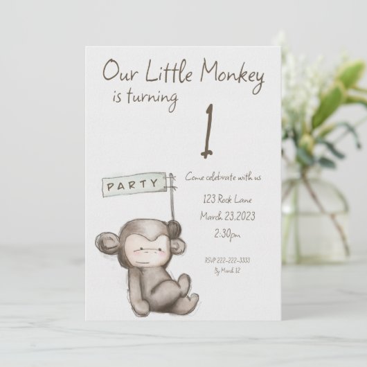 Uitnodiging Little Monkey Party (Staand voorkant)
