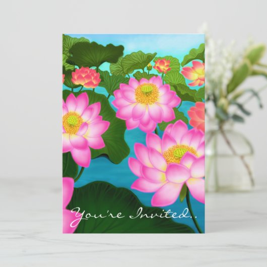 Uitnodiging Lotus Flowers Party (Staand voorkant)