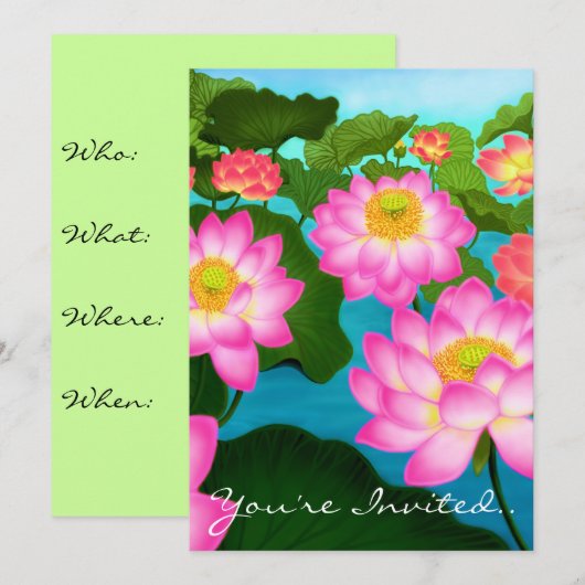 Uitnodiging Lotus Flowers Party (Voorkant / Achterkant)