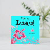 Uitnodiging Luau Feest Hibiscus Bloem Roze Blauw (Staand voorkant)