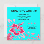 Uitnodiging Luau Feest Hibiscus Bloem Roze Blauw (Achterkant)