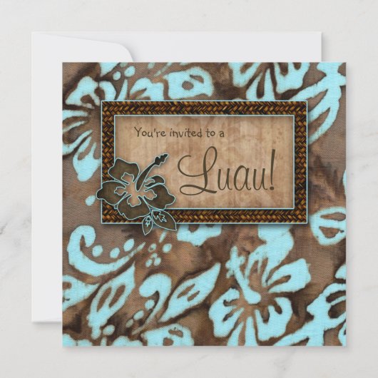 Uitnodiging Luau Feestje Hibiscus Blauw Bruin (Achterkant)