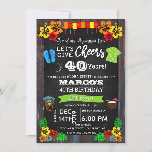 Uitnodiging Luau, uitnodiging Luau Birthday (Voorkant)