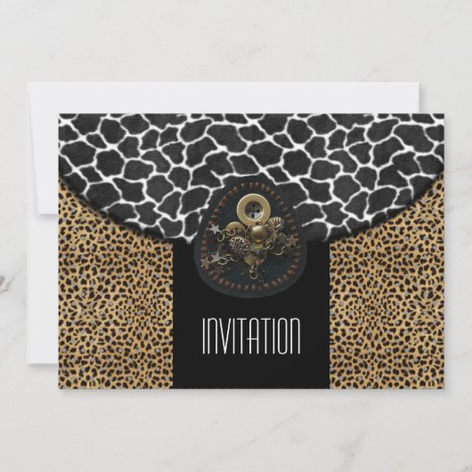 Uitnodiging Luipaard Zwart Wit Koeienprint (Voorkant)