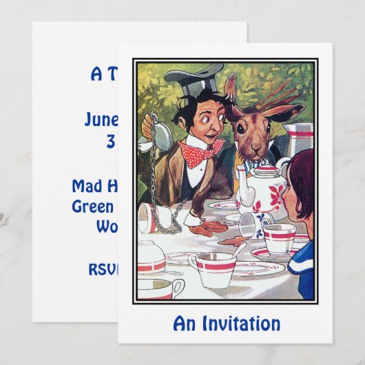 Uitnodiging: Mad Hatter's Tea Party Kaart (Voorkant / Achterkant)