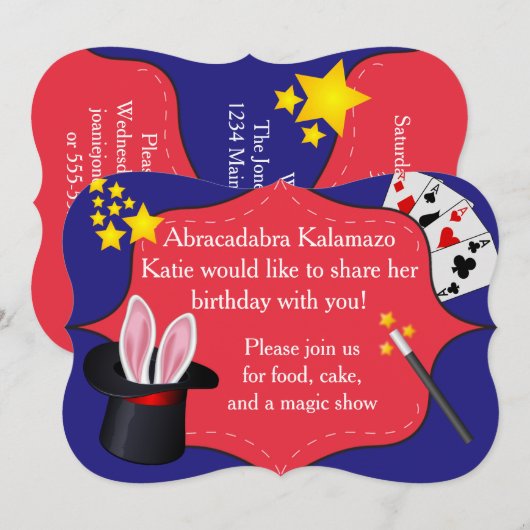 Uitnodiging Magic Birthday Party (Voorkant / Achterkant)