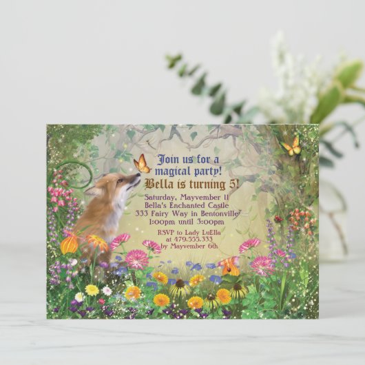 Uitnodiging Magical Fox Forest Party (Staand voorkant)