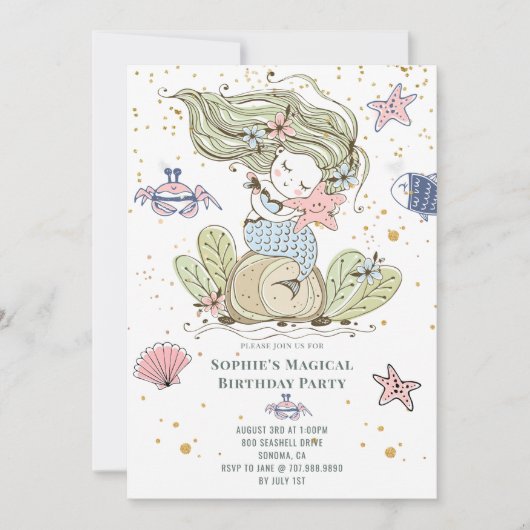 Uitnodiging Magical Mermaid Birthday Party (Voorkant)