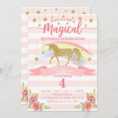 Uitnodiging Magical Rainbow Unicorn Birthday Party (Voorkant / Achterkant)