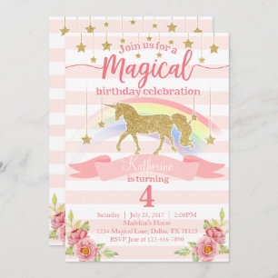 Uitnodiging Magical Rainbow Unicorn Birthday Party