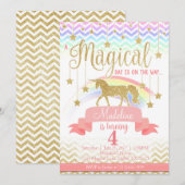 Uitnodiging Magical Rainbow Unicorn Birthday Party (Voorkant / Achterkant)
