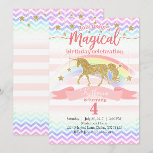 Uitnodiging Magical Rainbow Unicorn Birthday Party