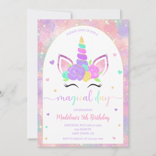 Uitnodiging Magical Rainbow Unicorn Birthday Party (Voorkant)