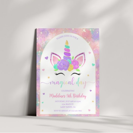 Uitnodiging Magical Rainbow Unicorn Birthday Party