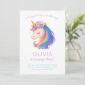 Uitnodiging Magical Rainbow Unicorn Birthday Party (Staand voorkant)