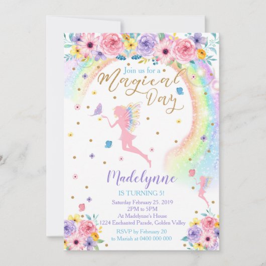 Uitnodiging Magische Rainbow Fairy Party (Voorkant)