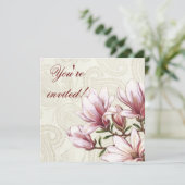 Uitnodiging Magnolia en Paisley Birthday (Staand voorkant)
