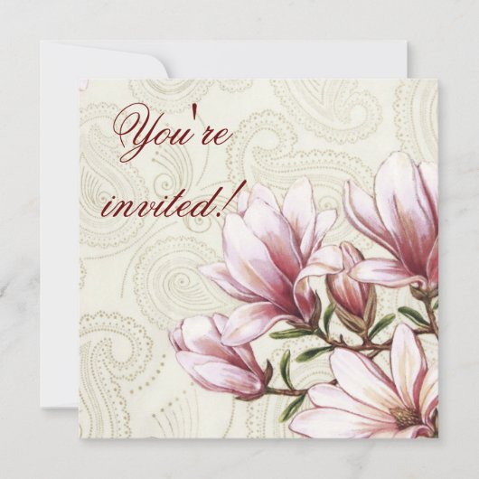 Uitnodiging Magnolia en Paisley Birthday (Voorkant)
