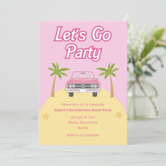 Uitnodiging Malibu Beach Feest (Staand voorkant)