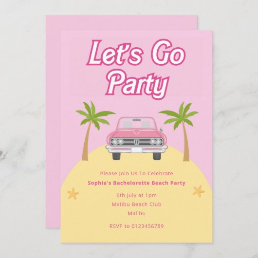 Uitnodiging Malibu Beach Feest (Voorkant / Achterkant)