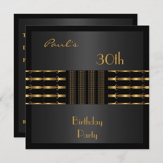 Uitnodiging Mannen 30e verjaardag Black Gold (Voorkant / Achterkant)