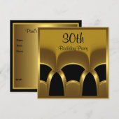 Uitnodiging Mannen 30e verjaardag Black Gold Met (Voorkant / Achterkant)