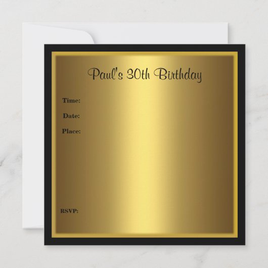 Uitnodiging Mannen 30e verjaardag Black Gold Met (Achterkant)