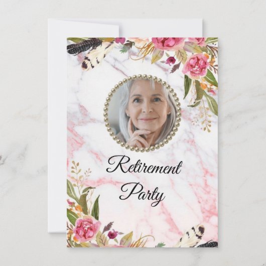Uitnodiging Marble Floral Retirement Party (Achterkant)