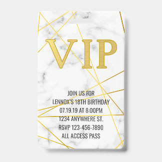 Uitnodiging marble Gold Birthday VIP Pass Badge
