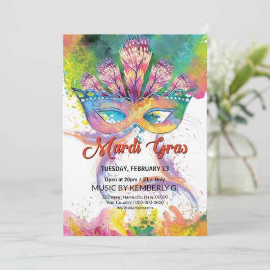 Uitnodiging Mardi Gras (Staand voorkant)