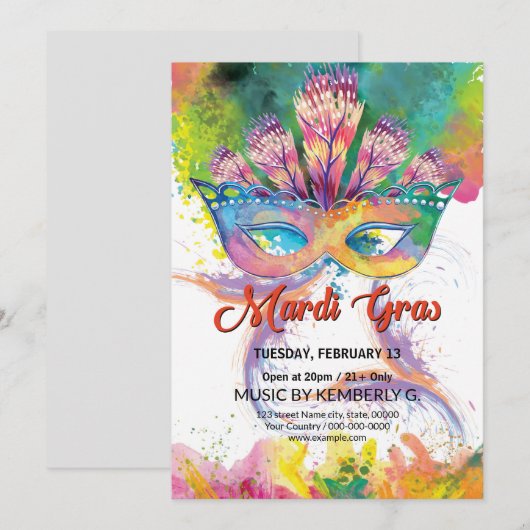 Uitnodiging Mardi Gras (Voorkant / Achterkant)